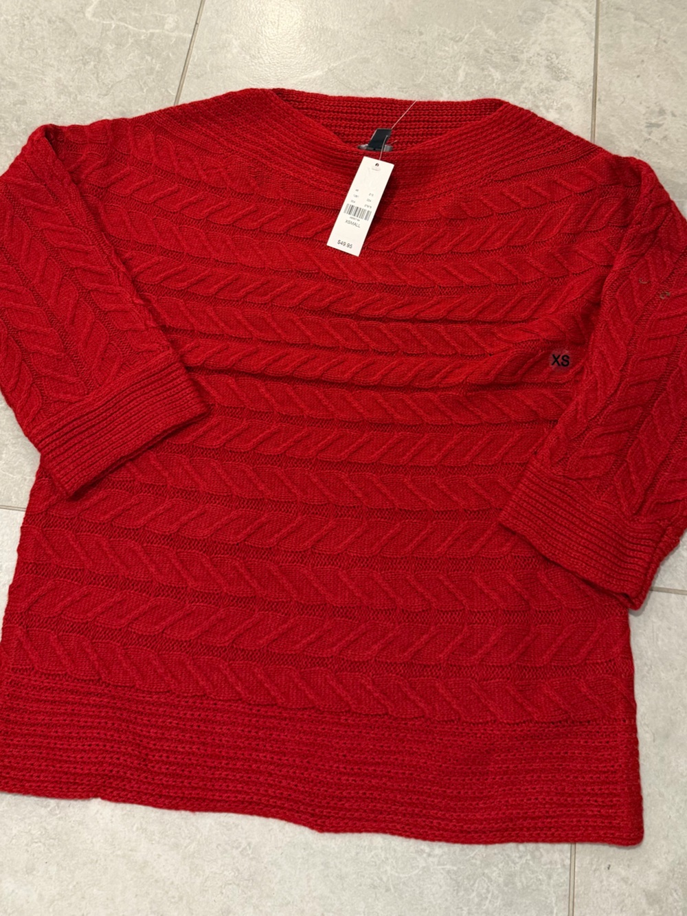New York & Company Bright Red Cable Knit Sweater